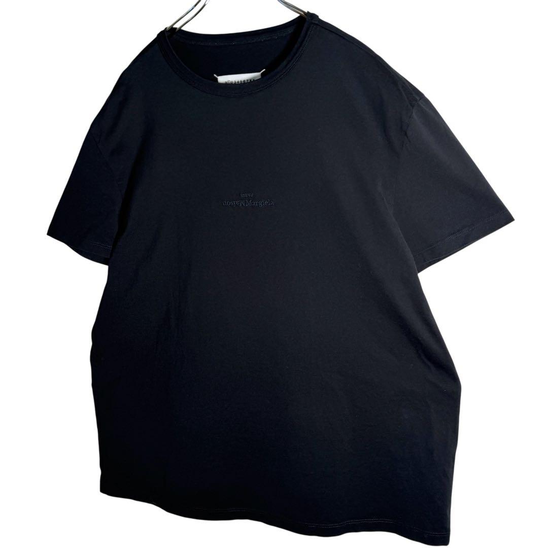 【美品】メゾンマルジェラ⭐︎反転ロゴ Tシャツ L ブラック ロゴ刺繍 センター