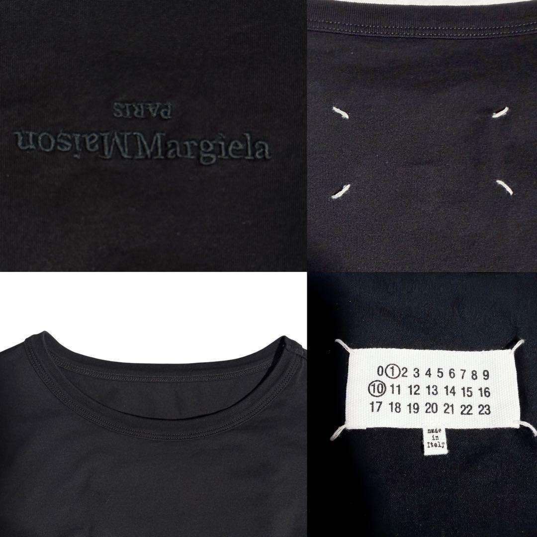 【美品】メゾンマルジェラ⭐︎反転ロゴ Tシャツ L ブラック ロゴ刺繍 センター