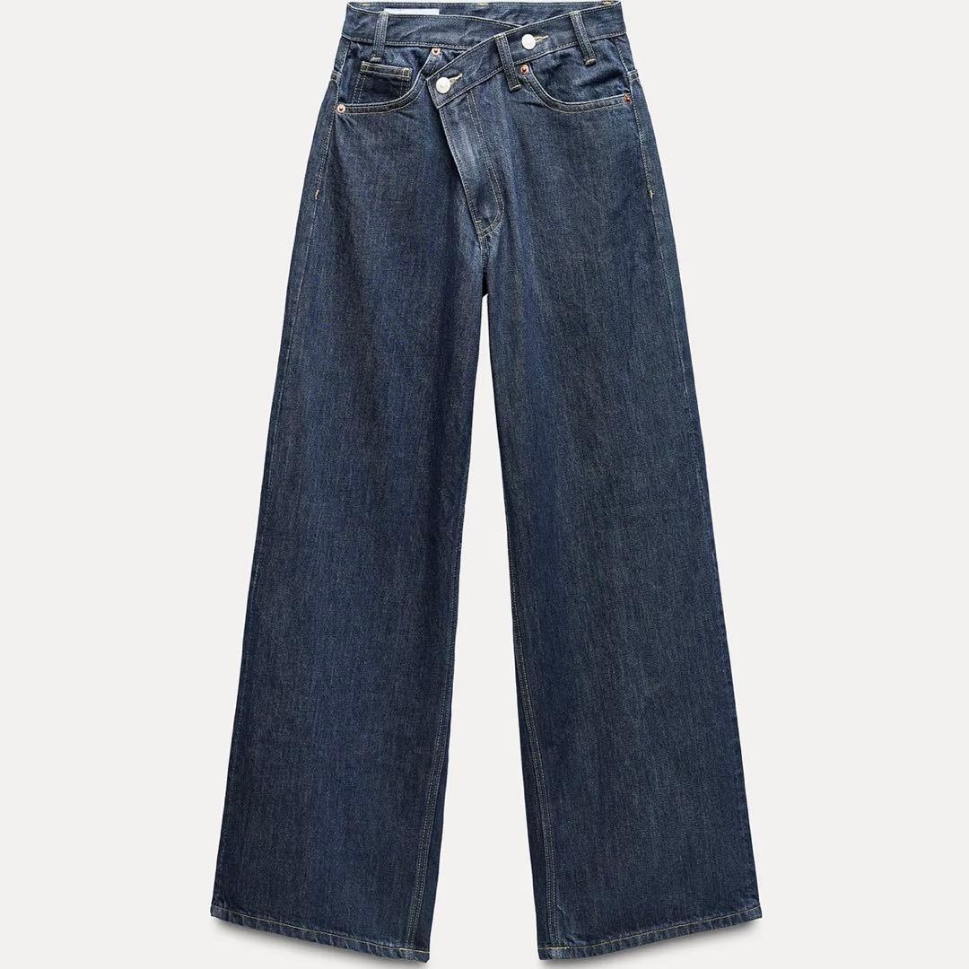 ZARA TRF ハイウエスト　ワイドレッグ　クロスベルト　ジーンズ