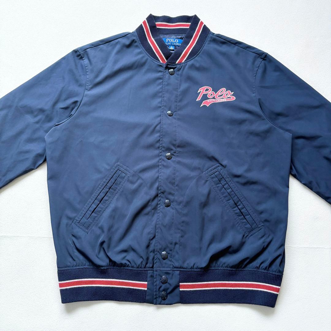 美品 L ラルフローレン スタジャン POLO ロゴ ネイビー