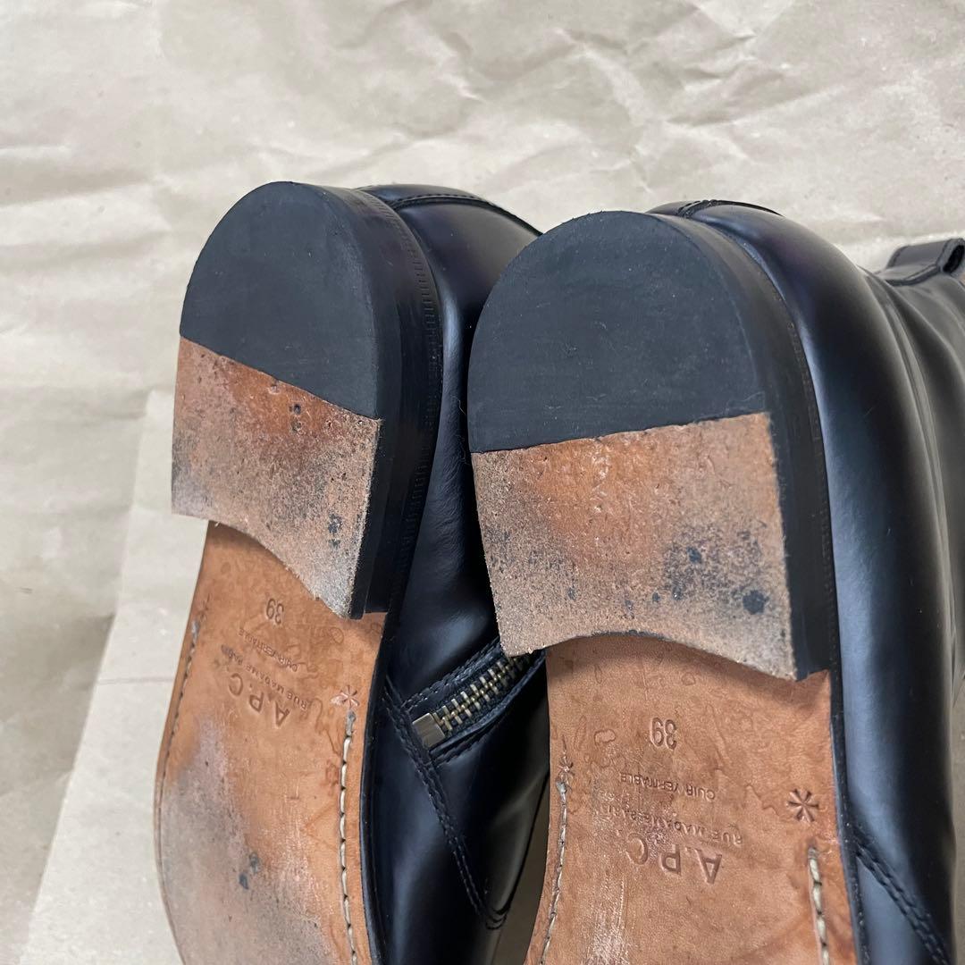 着用一度 A.P.C. アーペーセー ショートブーツ レザー 24黒 コードバン