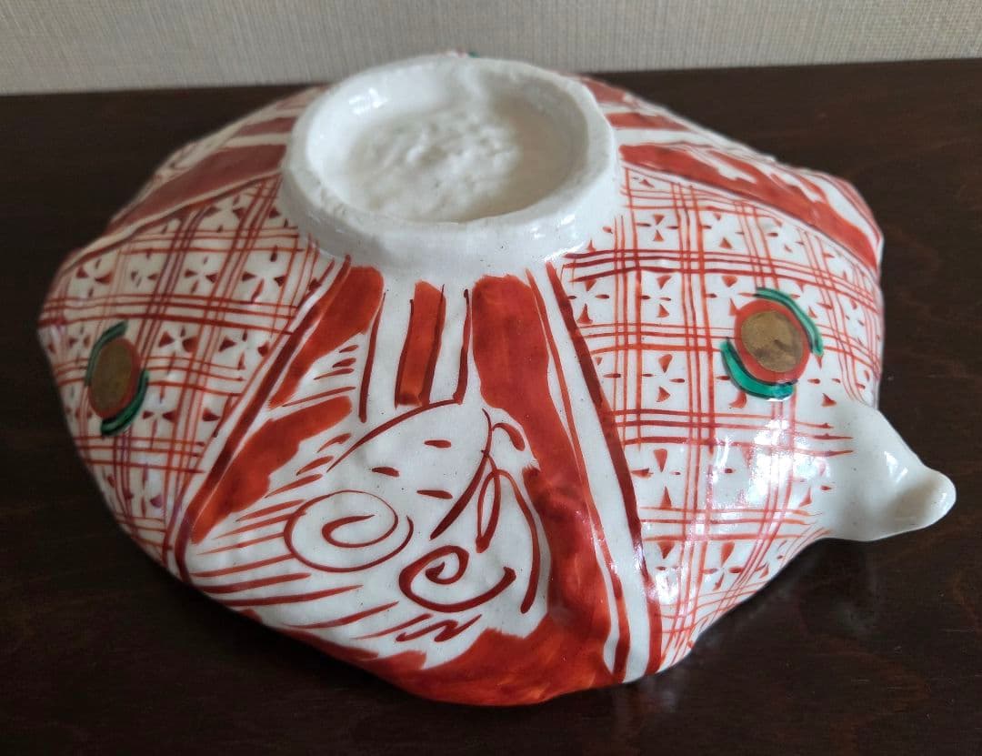 手がき赤絵片口平鉢　大鉢 盛鉢 紙製共箱(蓋なし)