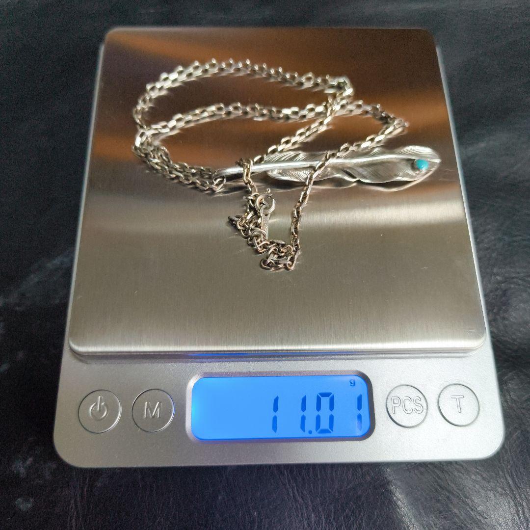 シルバー925 フェザーネックレス ターコイズ石付き 11g