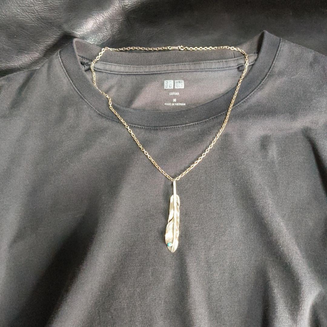 シルバー925 フェザーネックレス ターコイズ石付き 11g