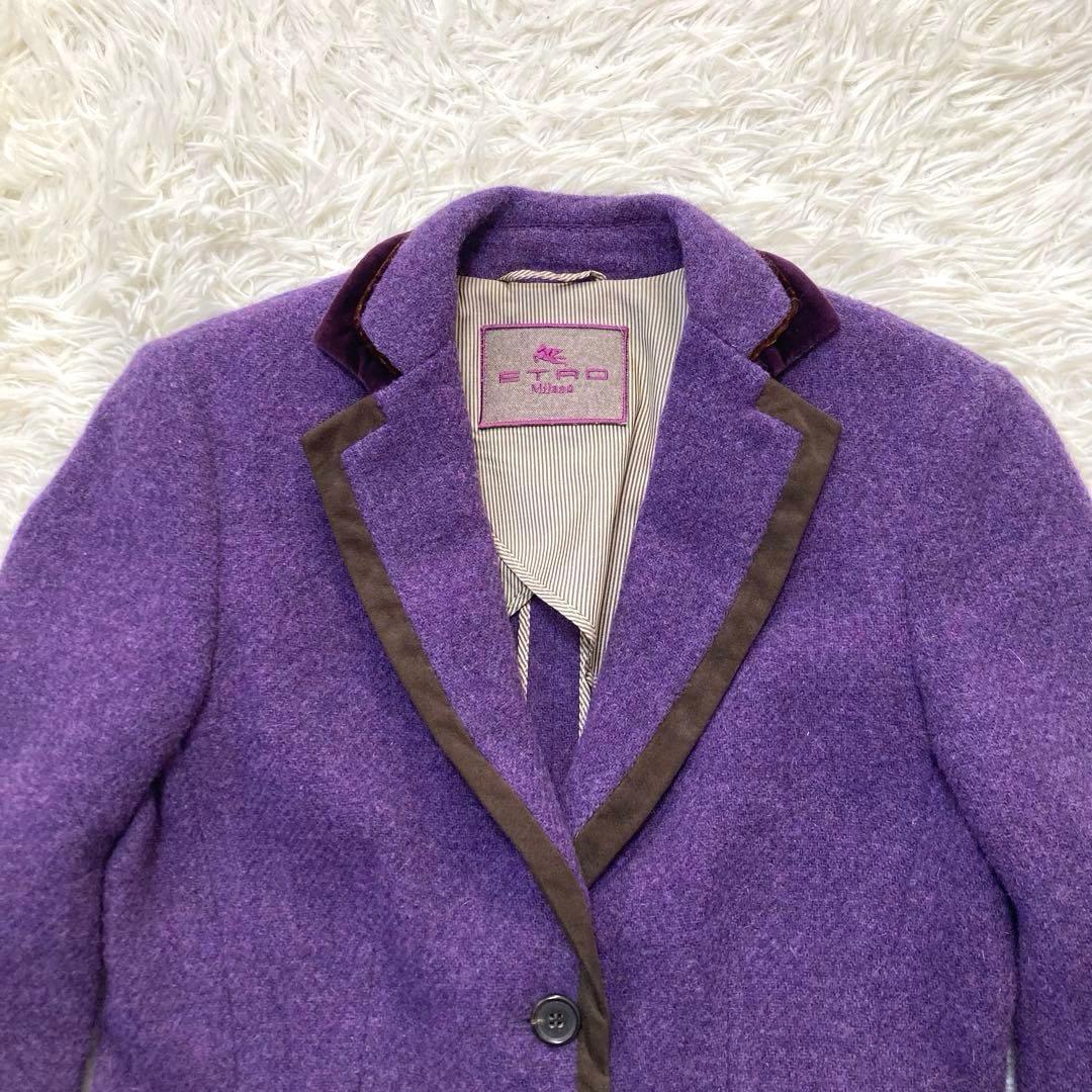 ETRO エトロ　テーラードジャケット　シルク　ウール　大きいサイズ　42 紫