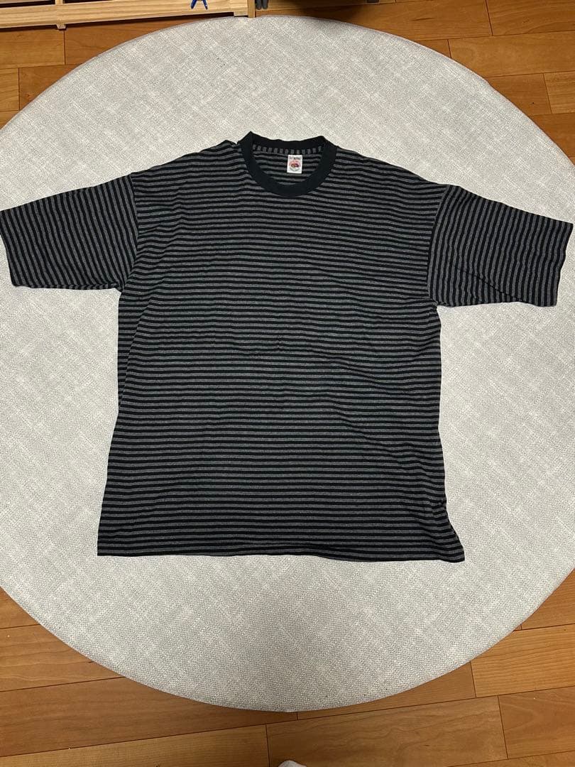 【90s/USA製】フルーツオブザルーム XL ボーダーTシャツ 黒×灰