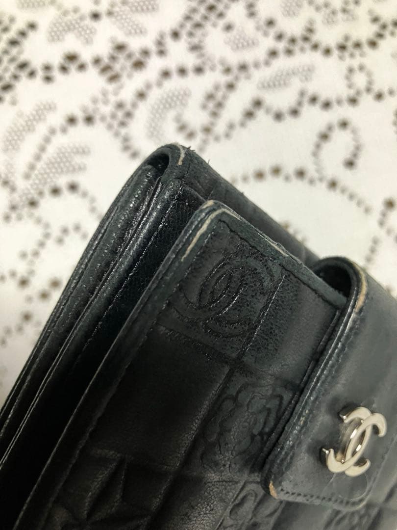 お値引‼︎正規品】CHANEL アイコン ブラック ラムスキンレザー 二つ折り財布