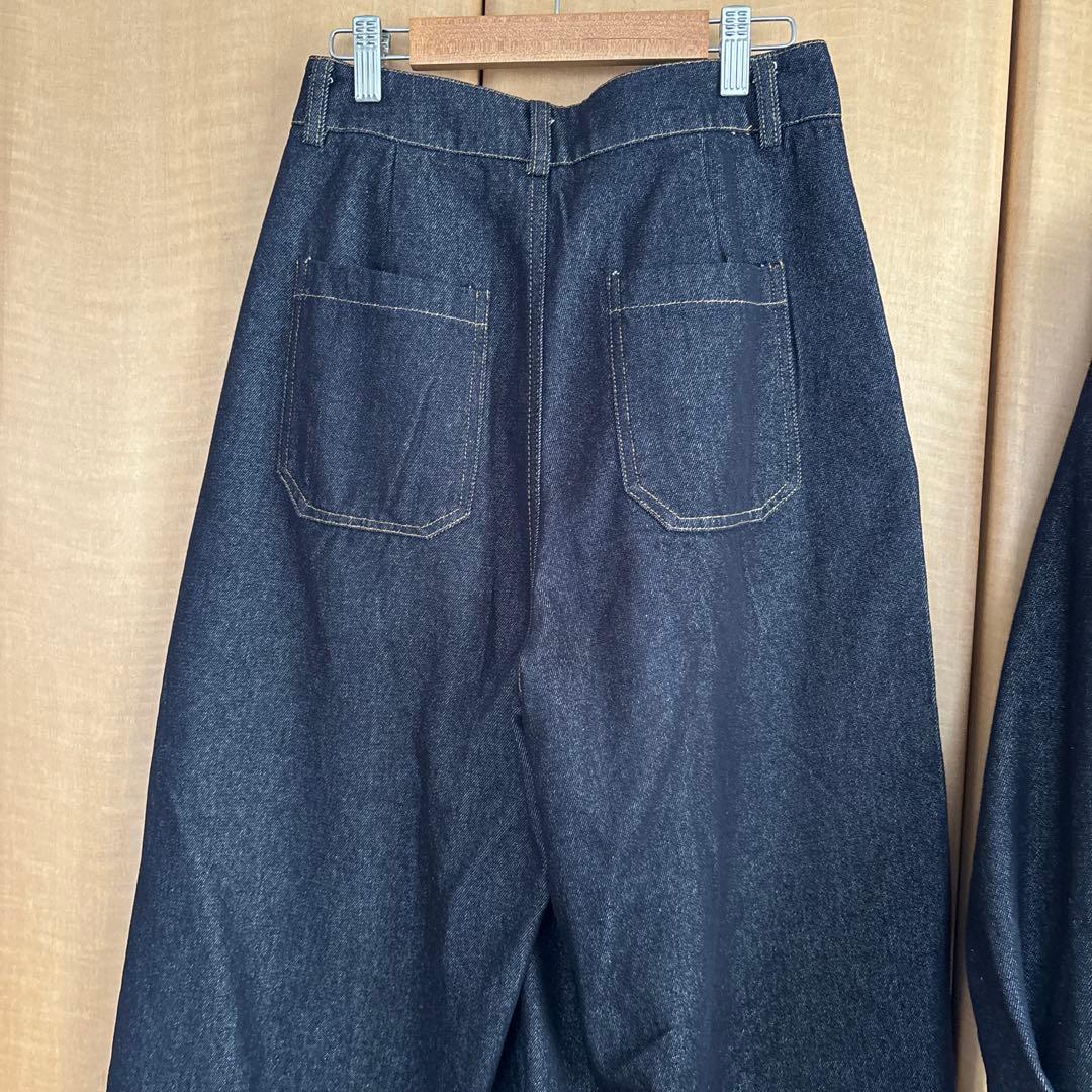 【SETUP】バックデザイン タックワイドデニムセットアップ　unnu