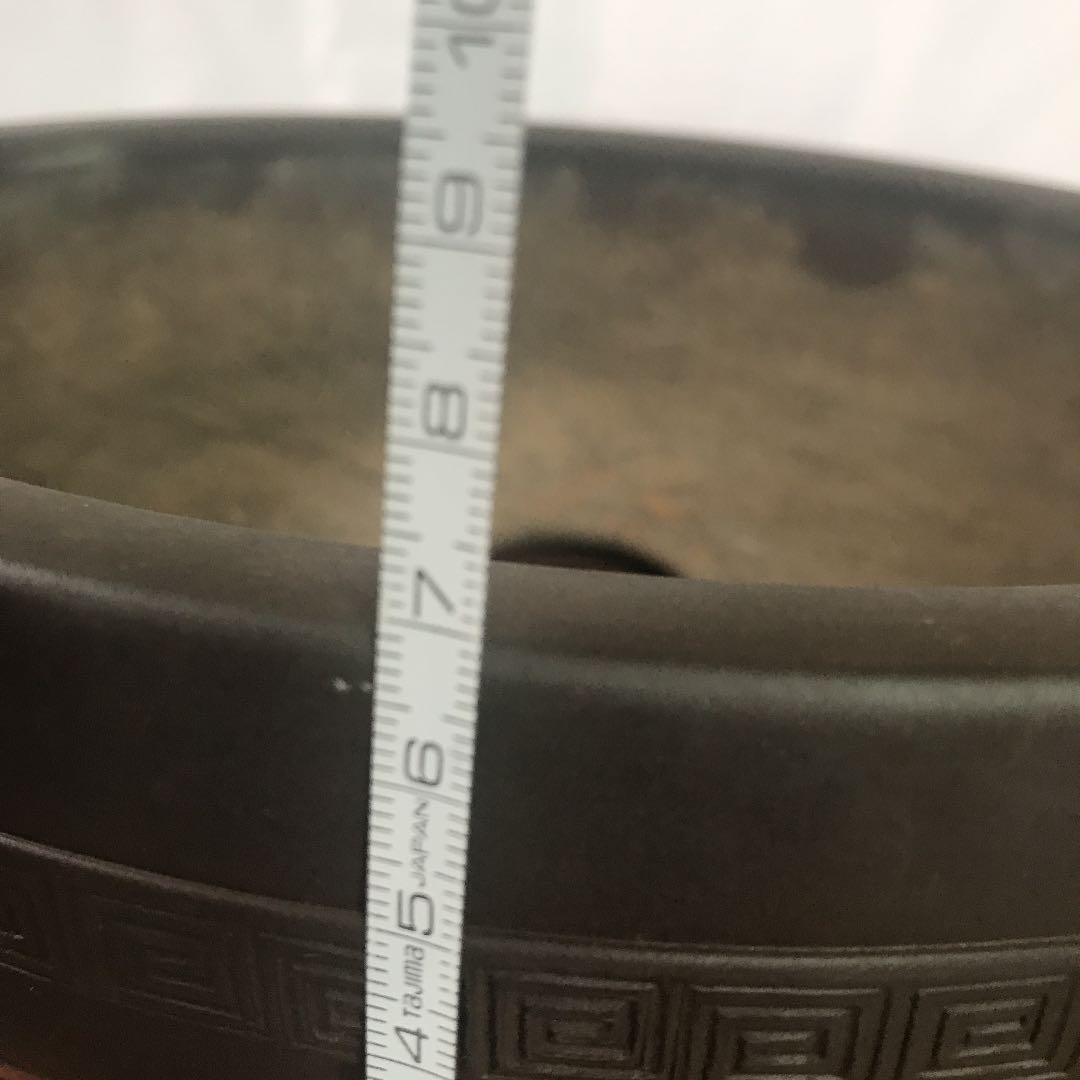 盆栽鉢　時代平盆栽鉢古鉢26x7cm詳細不明雷紋中国山野草サボテン植木鉢