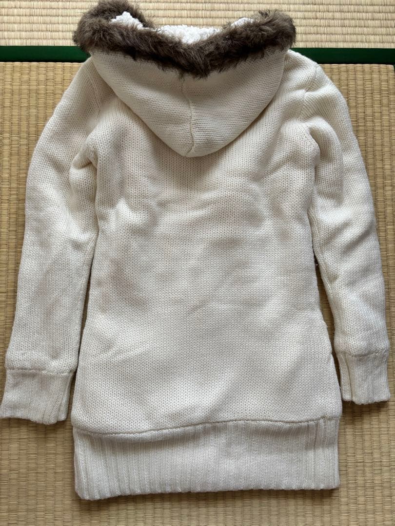 【美品】トゥラララ　裏起毛フード付きニットカーディガン ポンポンつき　平成