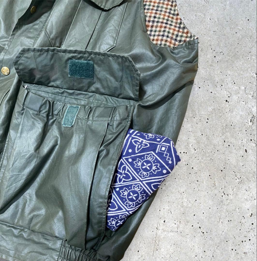 USA製 90s ウールリッチ オイルドベスト XL 緑 バブアー型 ビンテージ