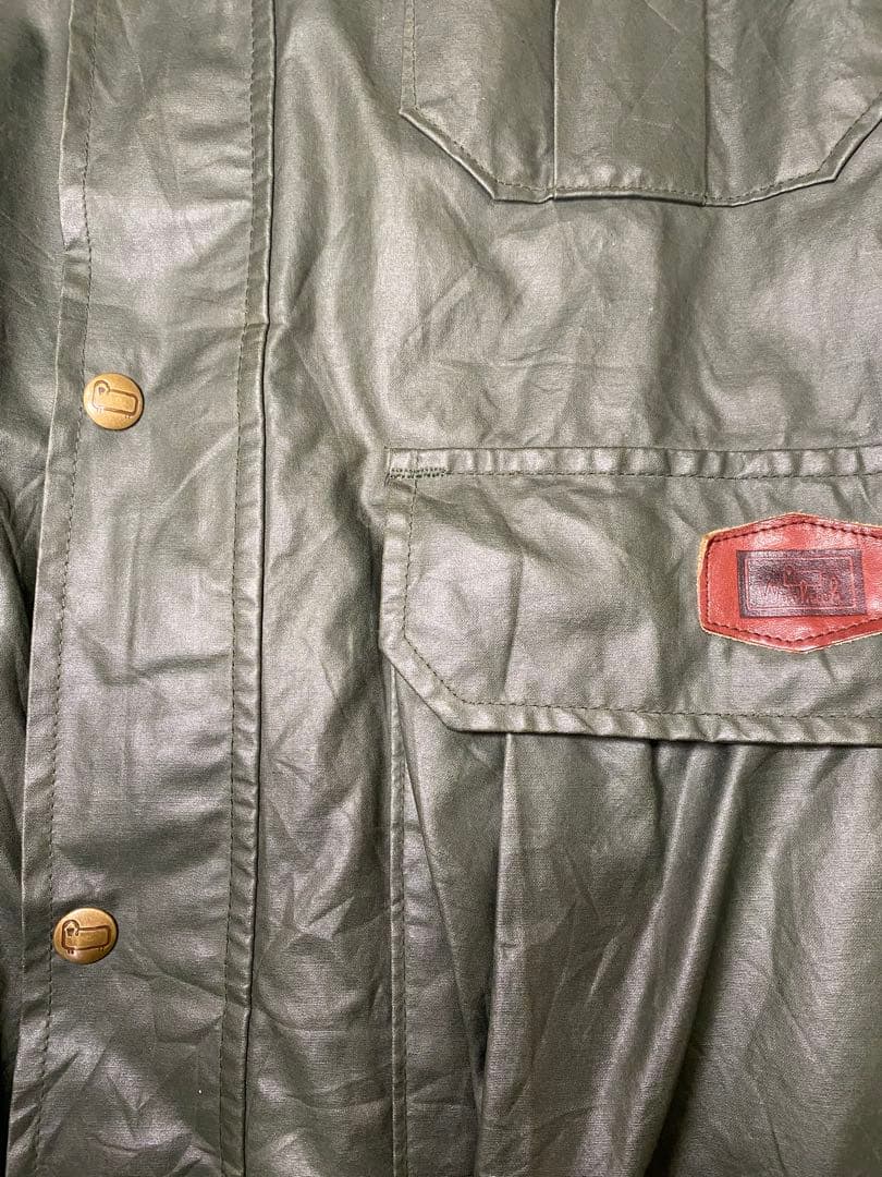 USA製 90s ウールリッチ オイルドベスト XL 緑 バブアー型 ビンテージ