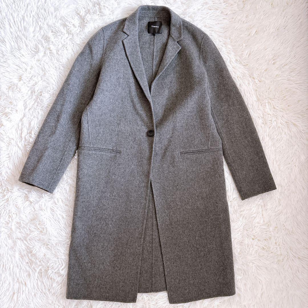 【未使用級】 Theory カシミヤ混 ロングチェスターコート グレー S