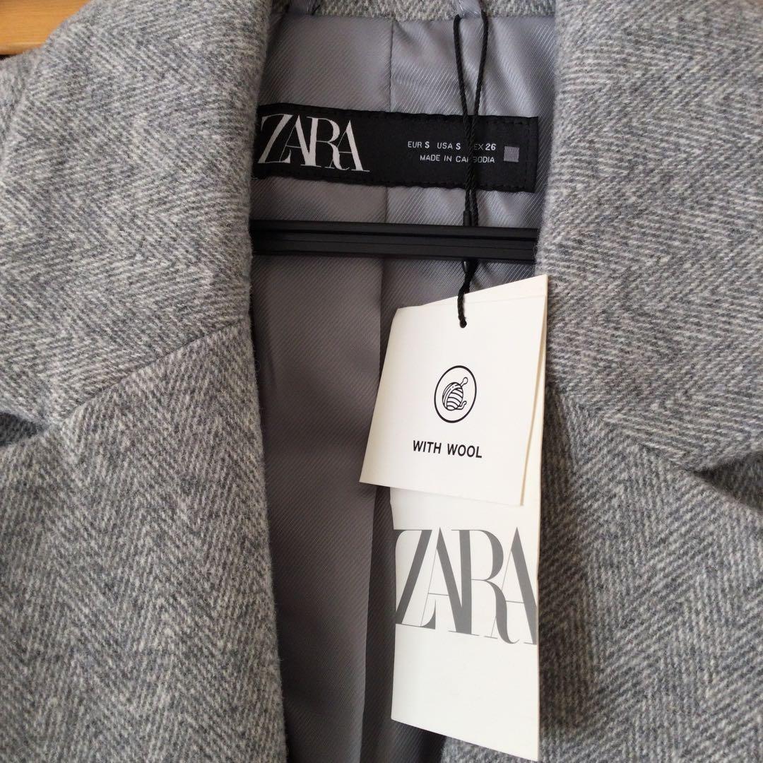 新品 ZARA ザラ ツイード ジャケット タグ付 グレー レディースS 秋冬