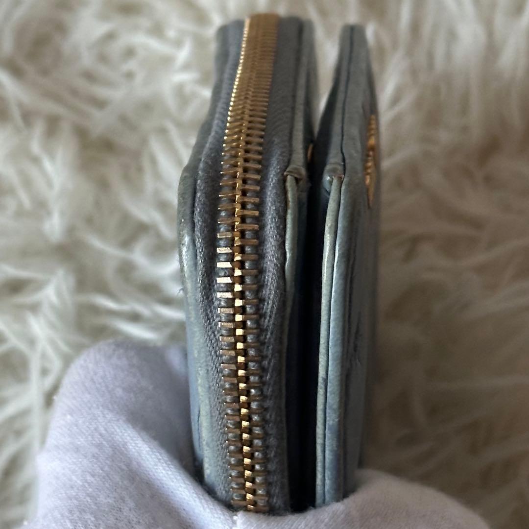 ✨️美品✨️ ミュウミュウ マテラッセ 二つ折り財布 ゴールドロゴ 金具 レザー 青