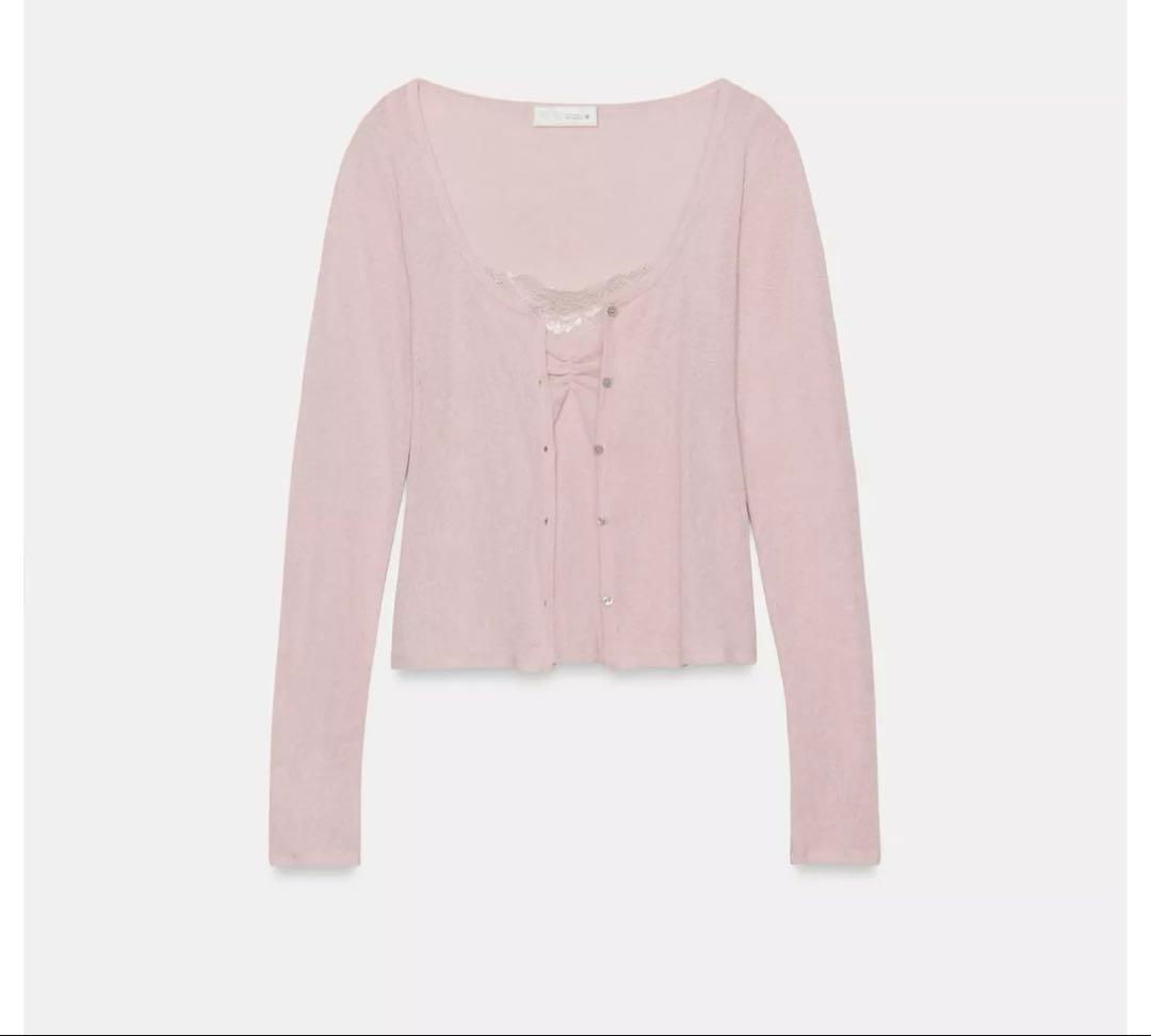 タグ付き新品★ZARAのレーストップコントラストジャケット★S★ピンクマール