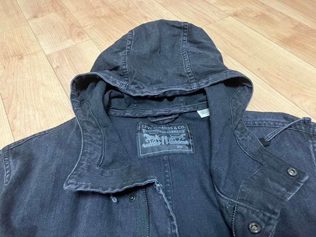 Levi's リーバイス　デニムジャケット　フード　ロゴ　グレー　モッズコート