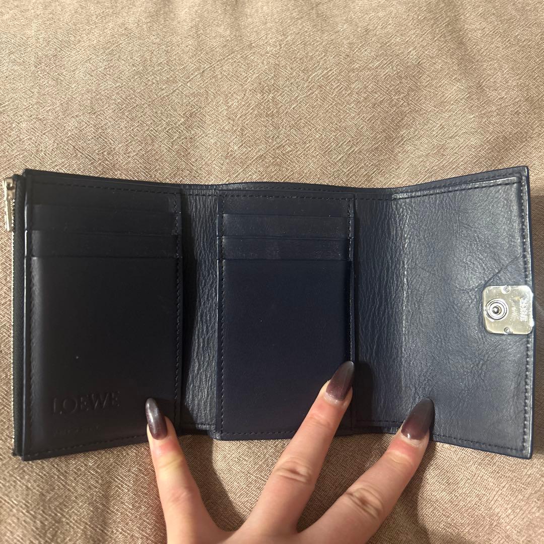 ロエベ 財布 希少 ネイビー 限定色 アナグラム LOEWE ウォレット