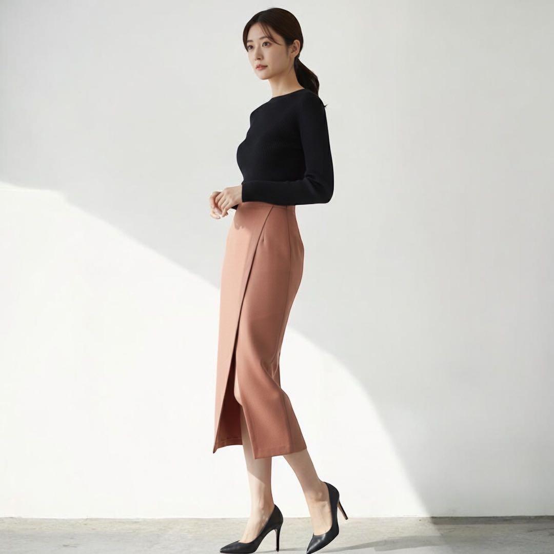 【ランクA】CLANE スラントスリットストレートスカート 1 レッド 極美品