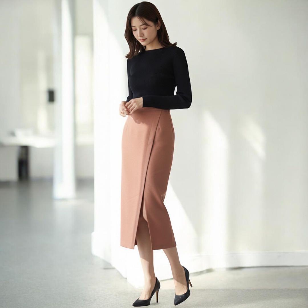 【ランクA】CLANE スラントスリットストレートスカート 1 レッド 極美品