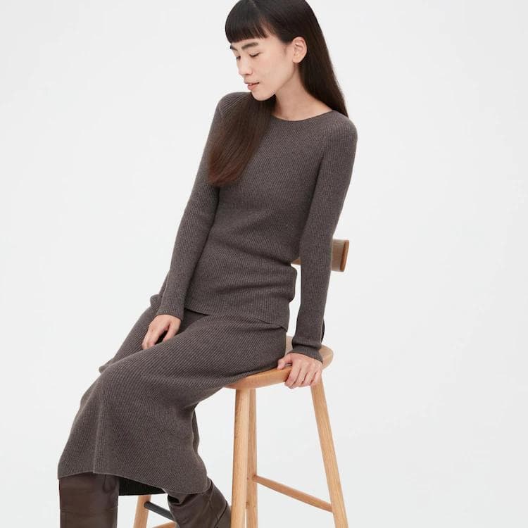 1.3万　uniqlo　ユニクロ　3D カシミヤ リブ　スカート　カシミア　XL