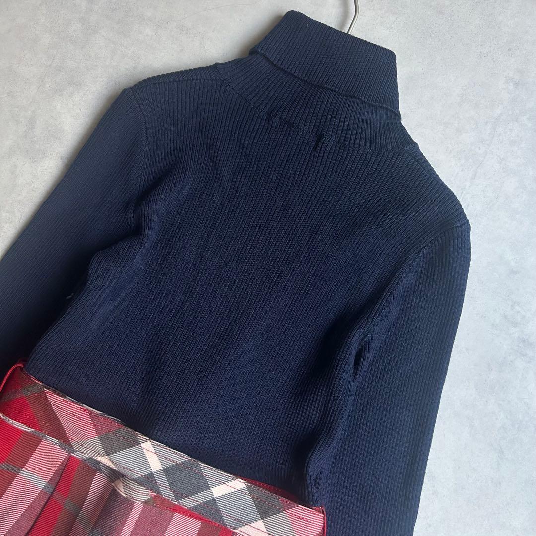 美品✨バーバリーブルーレーベル ワンピース 異素材 ニット ノバチェック ベルト