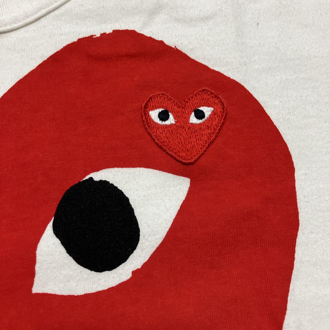 プレイコムデギャルソン ダブルハート ワッペン プリントTシャツ 白赤 L