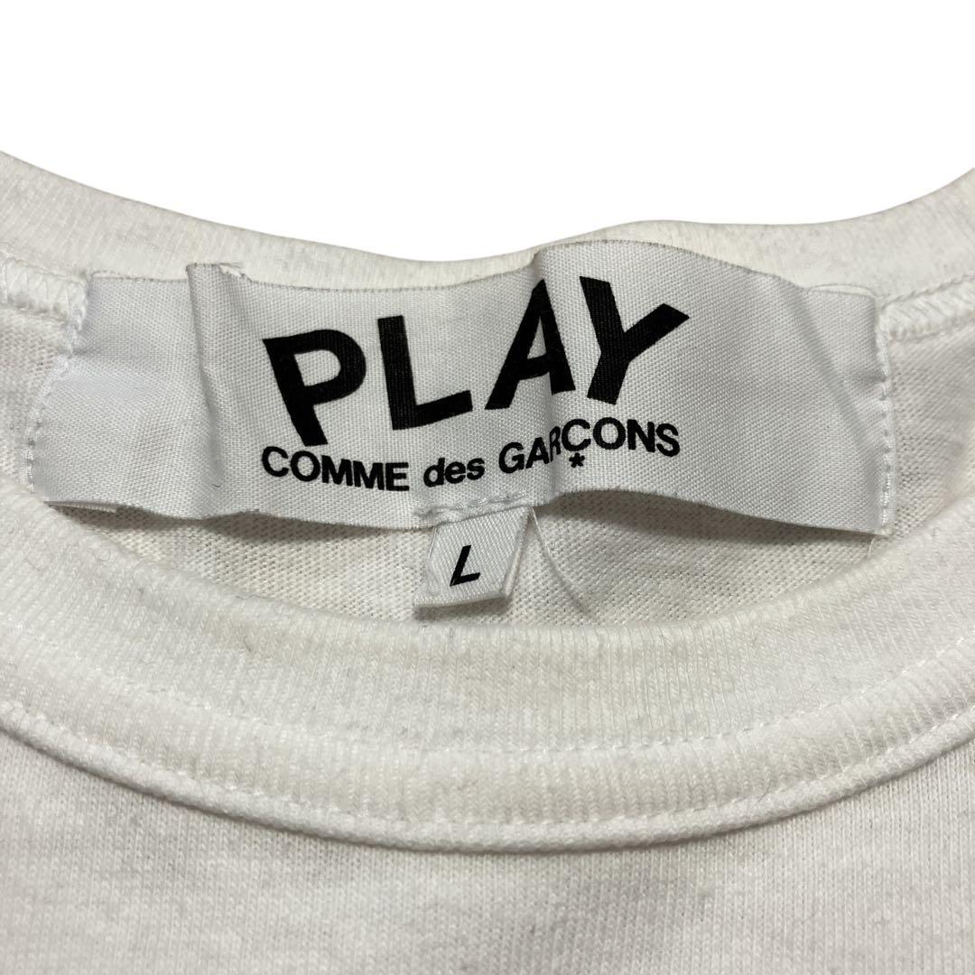 プレイコムデギャルソン ダブルハート ワッペン プリントTシャツ 白赤 L