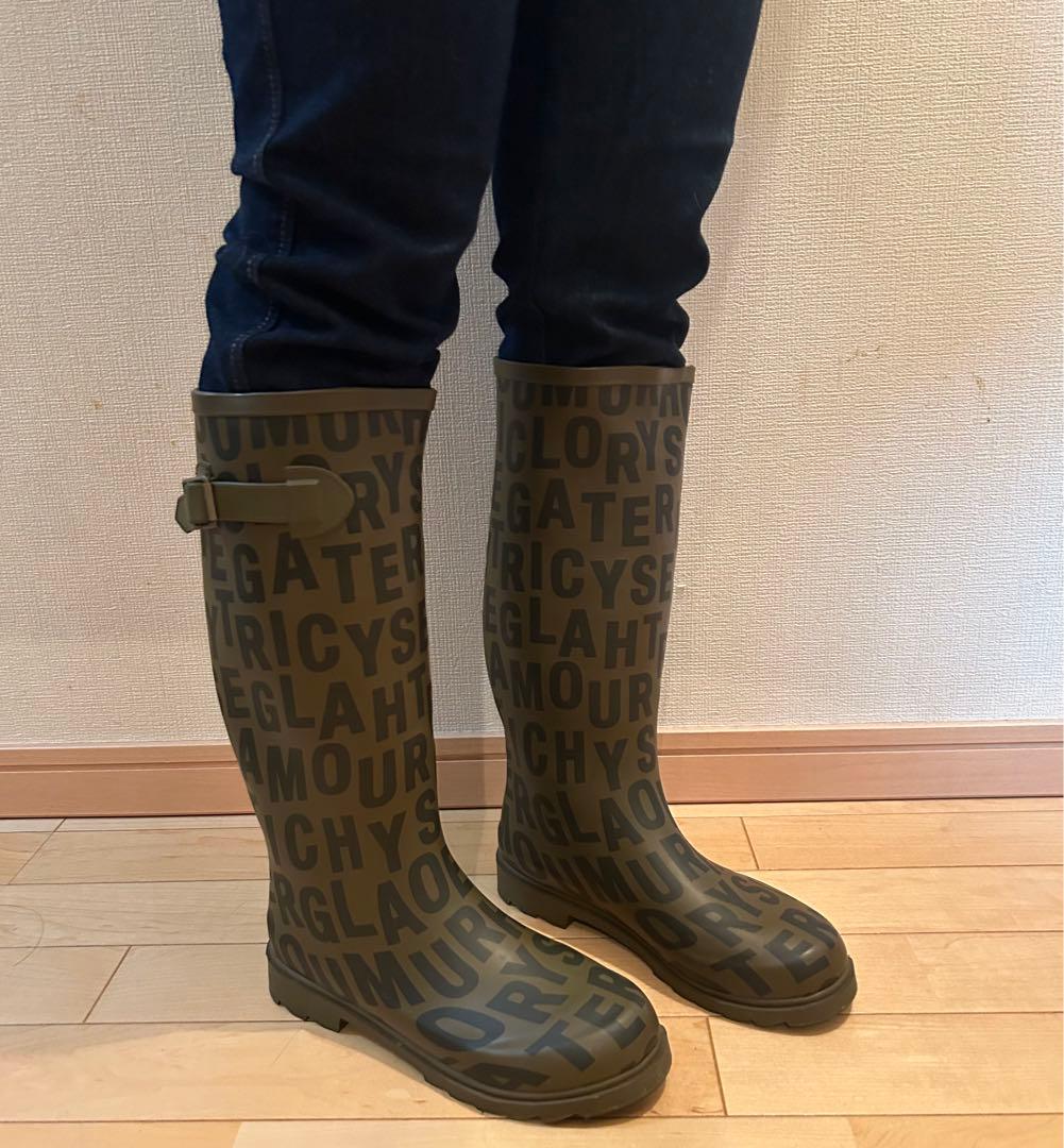 HYSTERIC GLAMOUR カーキ ロゴプリント 長靴 ラバーブーツ