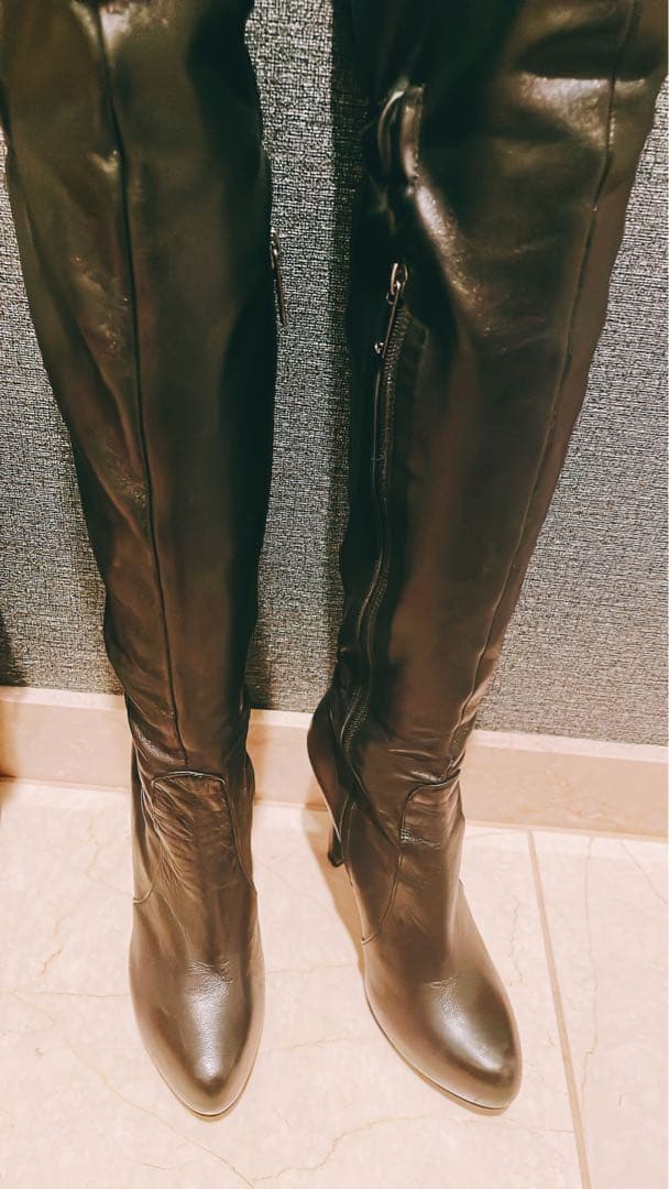 極美品⭐️黒 レザー ニーハイブーツ