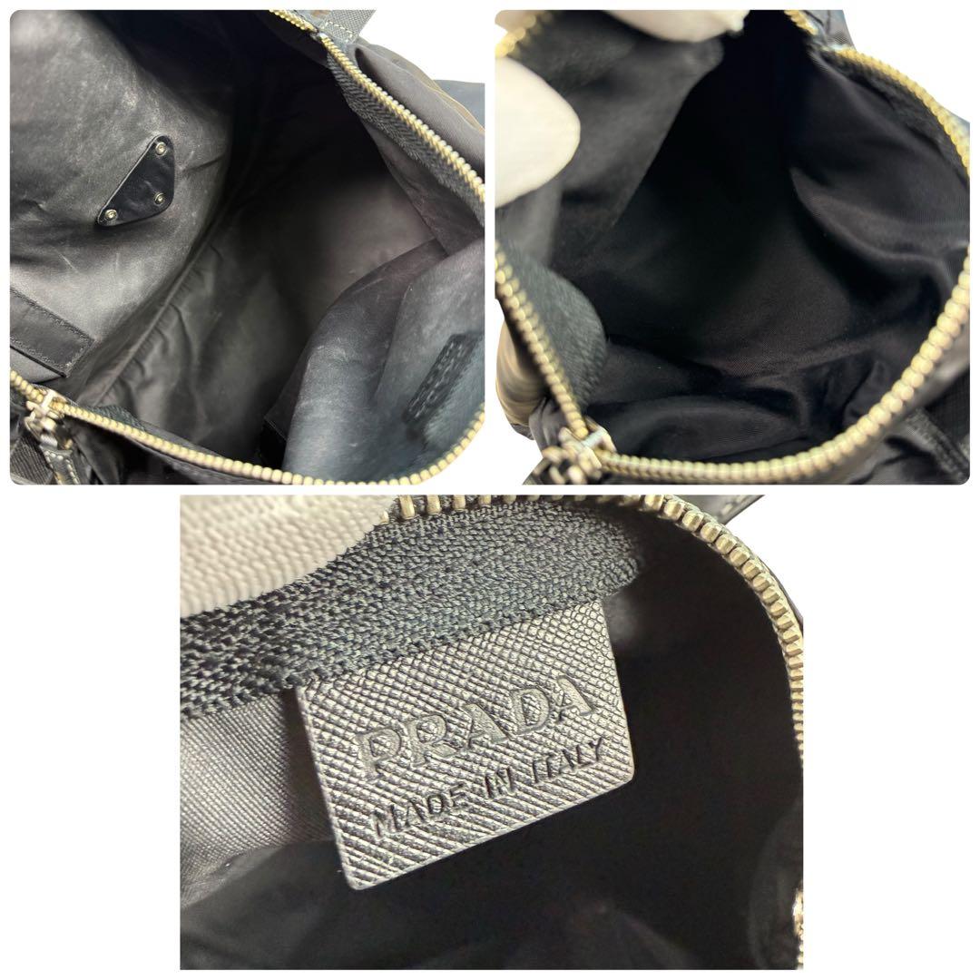 【美品】PRADA プラダ ミニボストン ナイロン サフィアーノ 三角ロゴ 黒