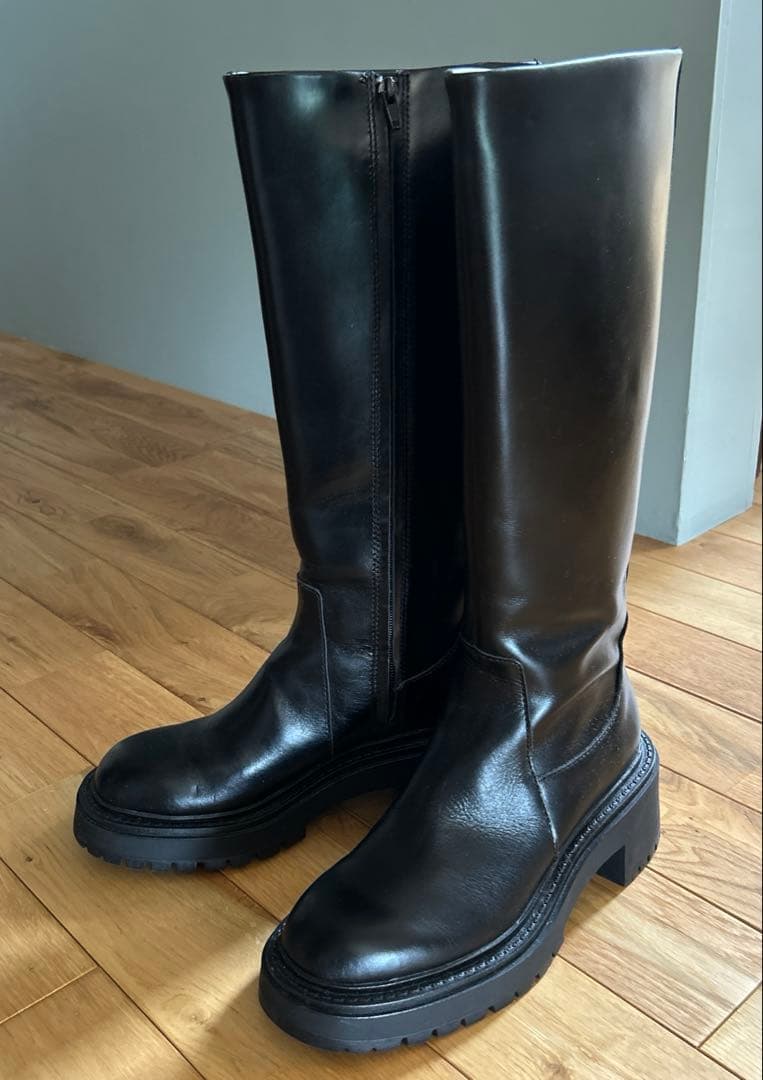 ZARA レザー トラックソール ニーハイブーツ 37