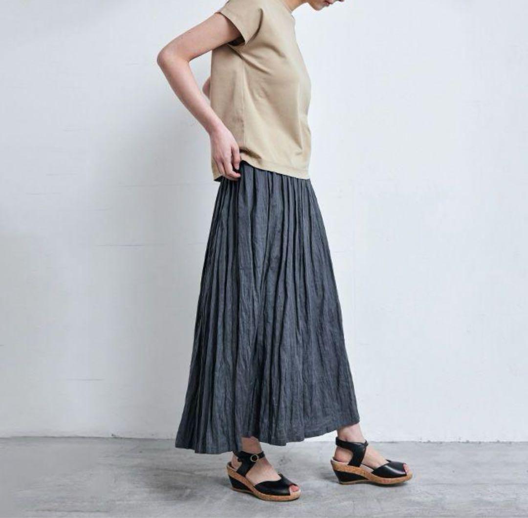 極美品/中川政七商店/25ss/ 麻の皺(しわ)　ロングスカート/日本製