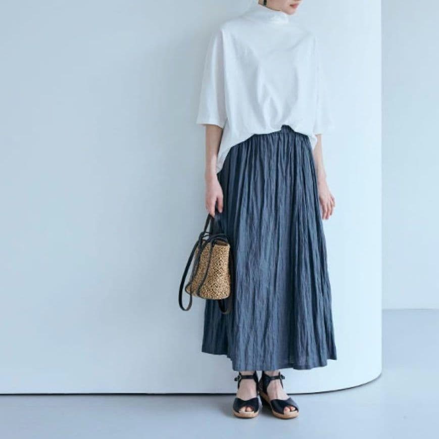 極美品/中川政七商店/25ss/ 麻の皺(しわ)　ロングスカート/日本製