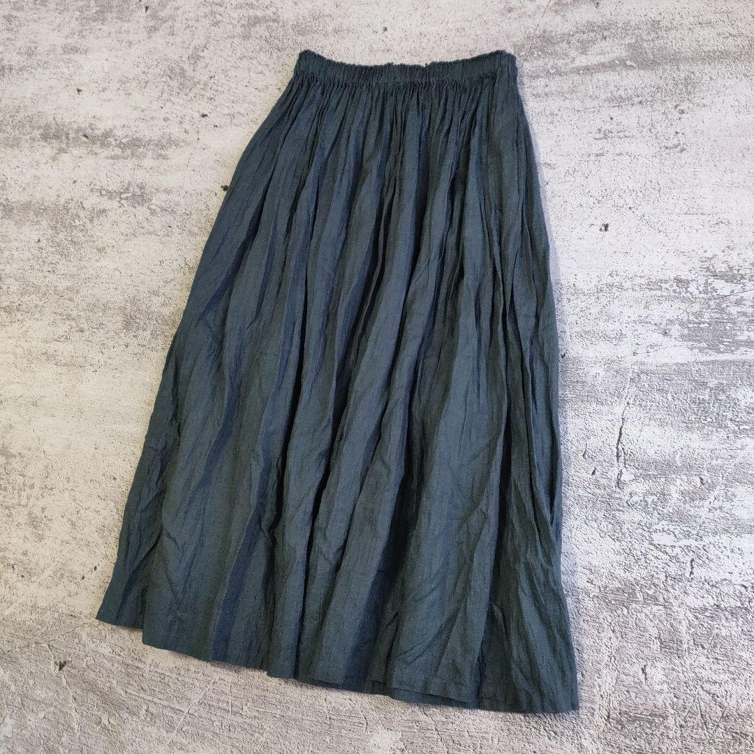 極美品/中川政七商店/25ss/ 麻の皺(しわ)　ロングスカート/日本製