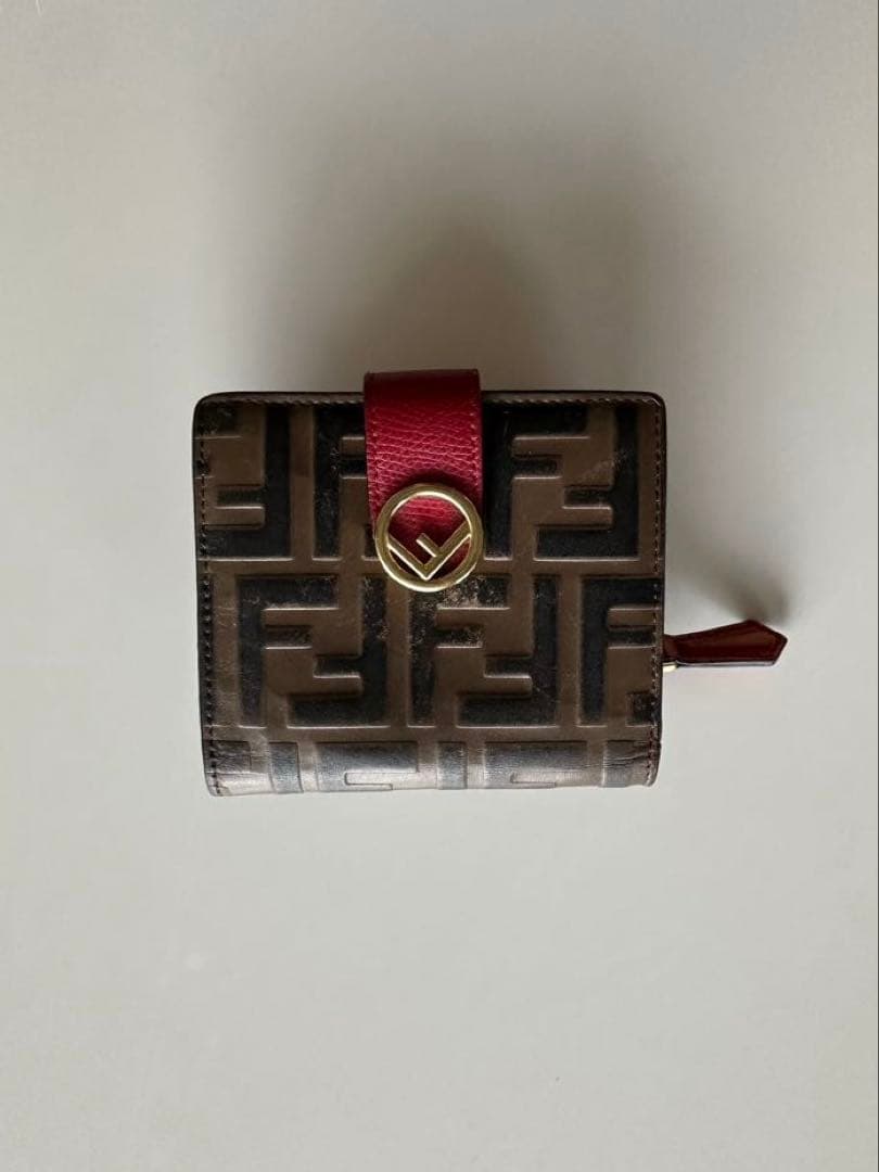 FENDI 二つ折り財布 FFロゴ ブラウン/レッド