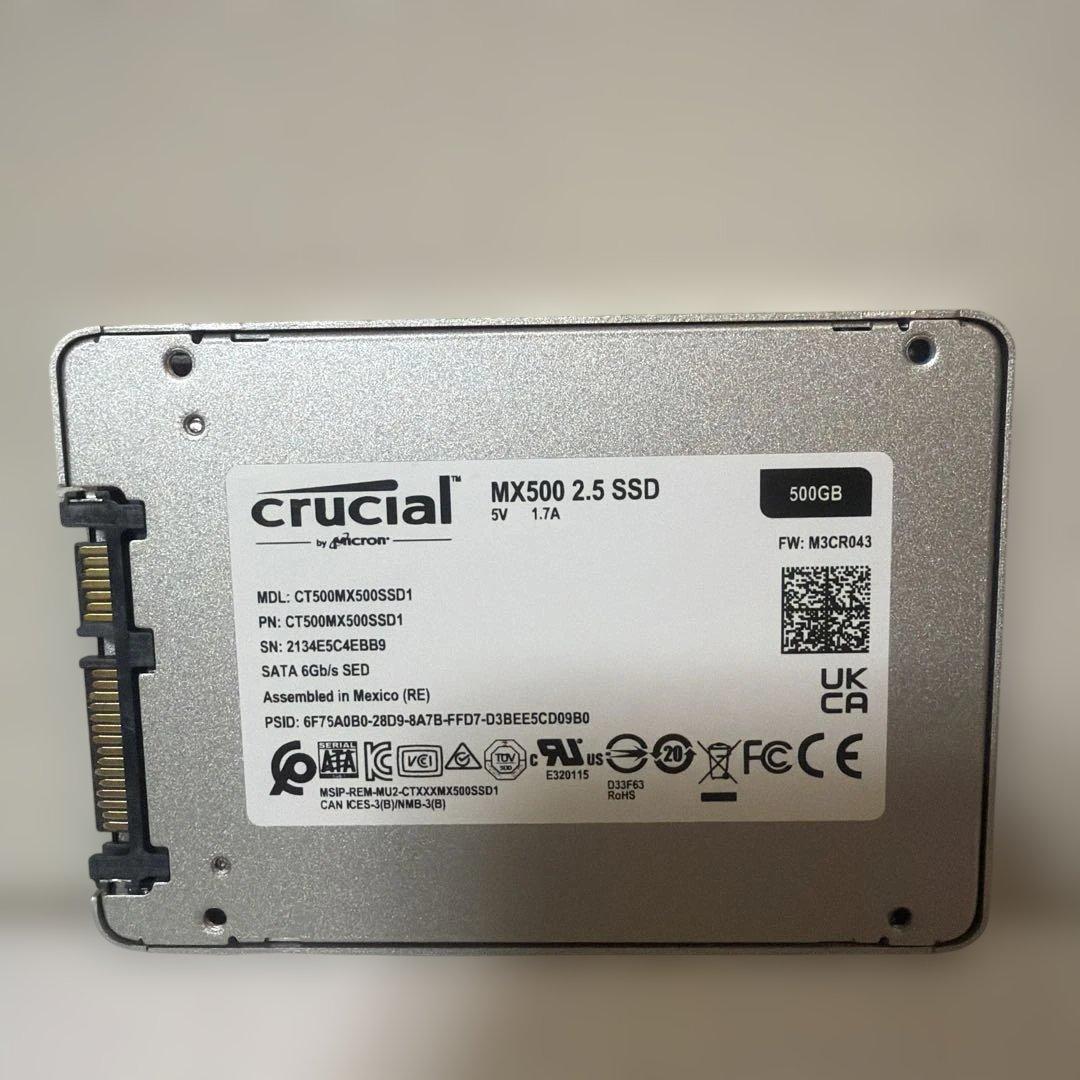 【使用時間185h】Crucial MX500 500GB｜健康　100%