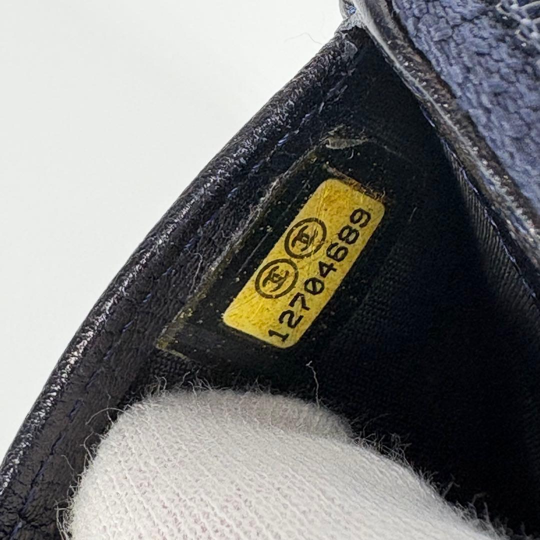 ✨良品✨シャネル CHANEL カメリア　折り財布　ネイビー系