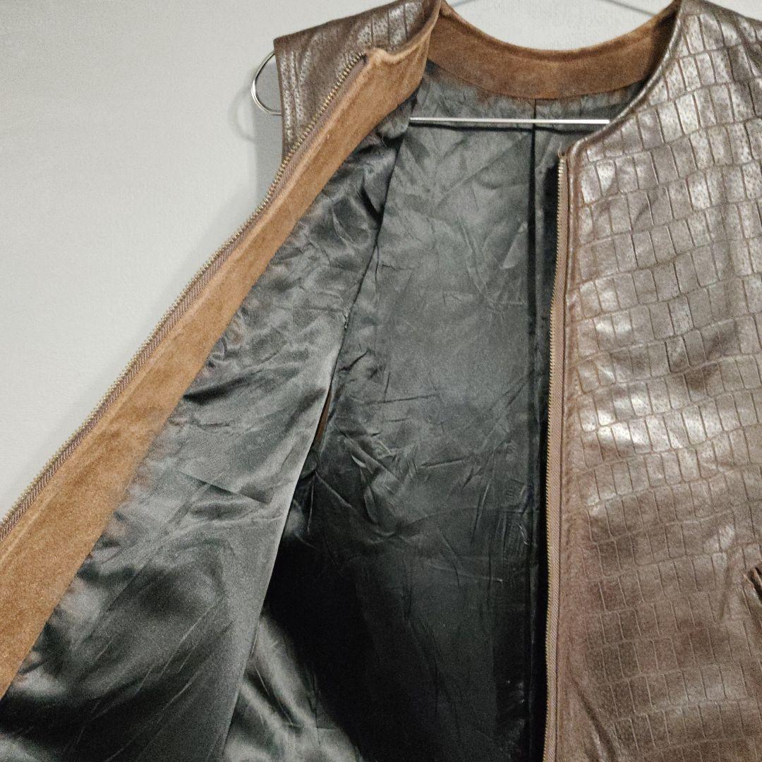 70,s クロコダイル 本革 レザーベストブラウン ライダース