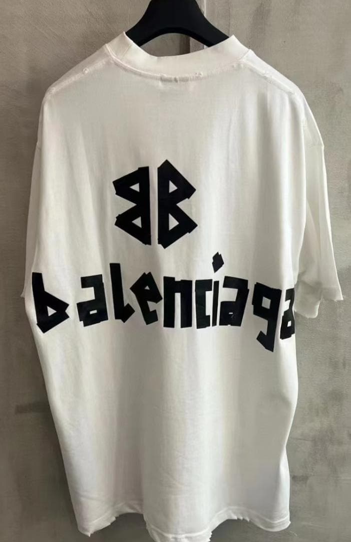 Balenciaga 不規則ロゴプリント 半袖Tシャツ ホワイト