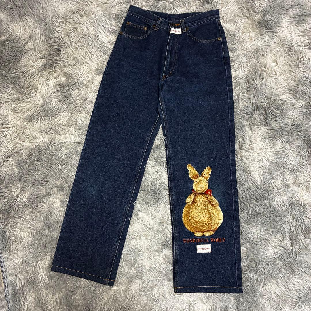 希少　美品☆ワンダフルワールド くま刺繍ワッペン デニム　ジーンズ　カネコイサオ