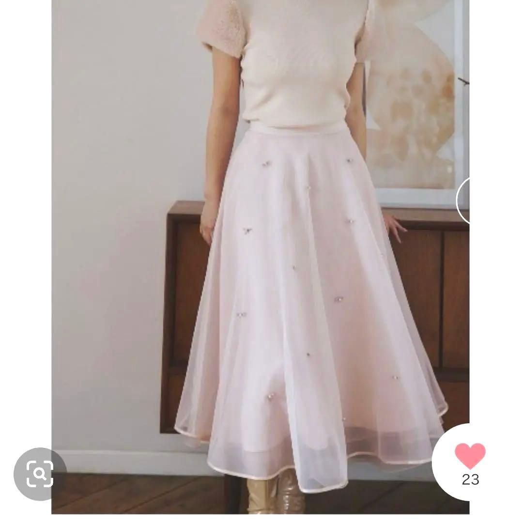 値下げ対応可⭐︎CELFORD リボンパールチュールスカート 38 ピンク　新品