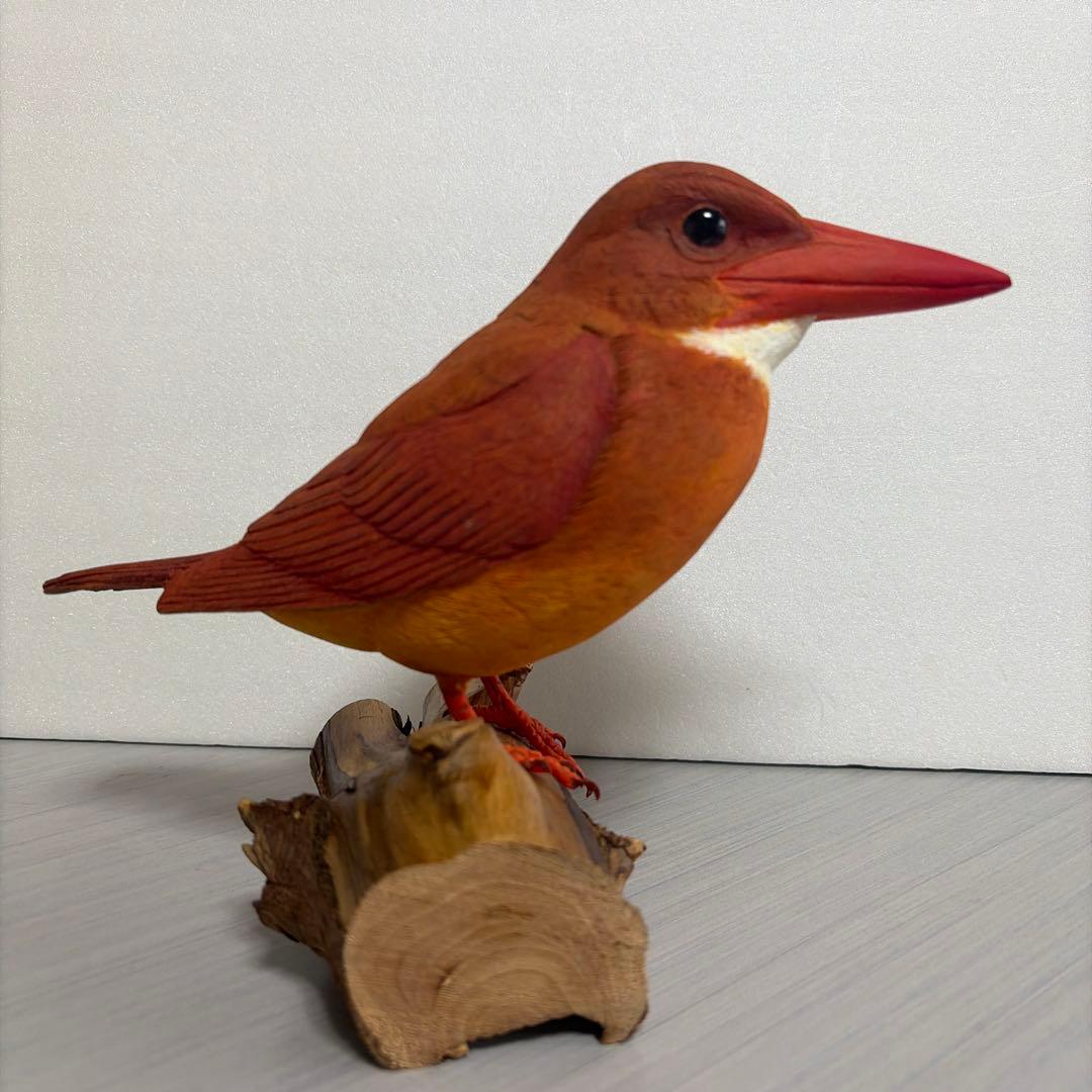 一点物　野鳥アカショウビン　彫刻　木彫り　リアルバードカービング