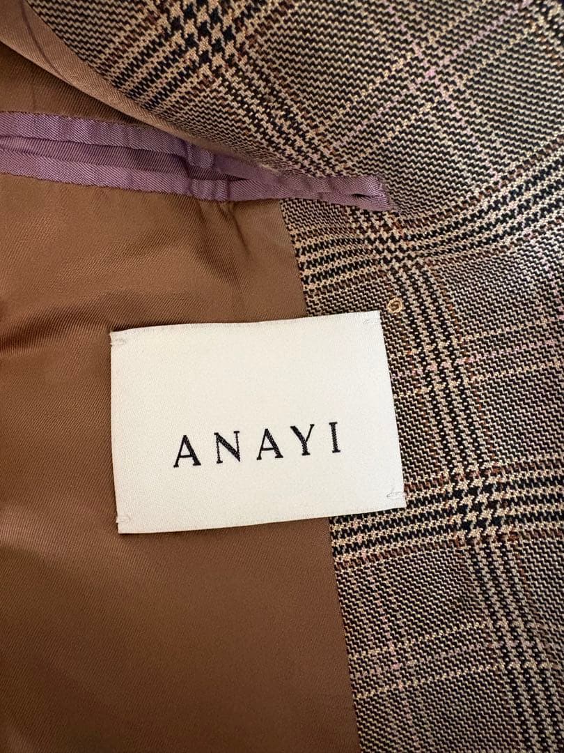 【美品】ANAY ブラウン系チェック ダブルブレストジャケット