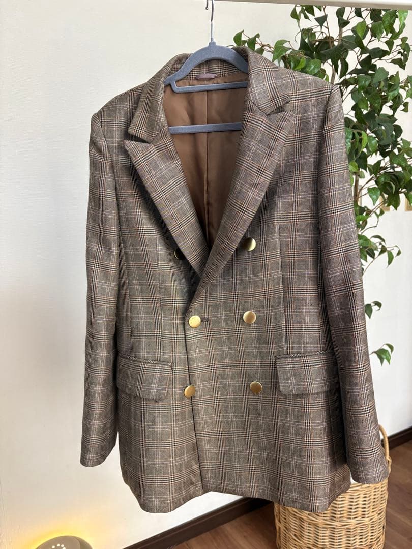 【美品】ANAY ブラウン系チェック ダブルブレストジャケット