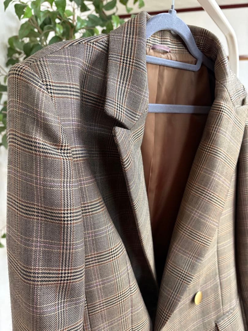 【美品】ANAY ブラウン系チェック ダブルブレストジャケット
