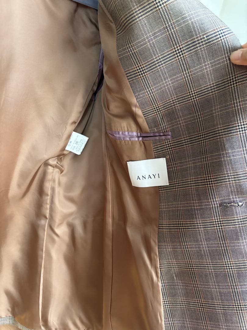 【美品】ANAY ブラウン系チェック ダブルブレストジャケット