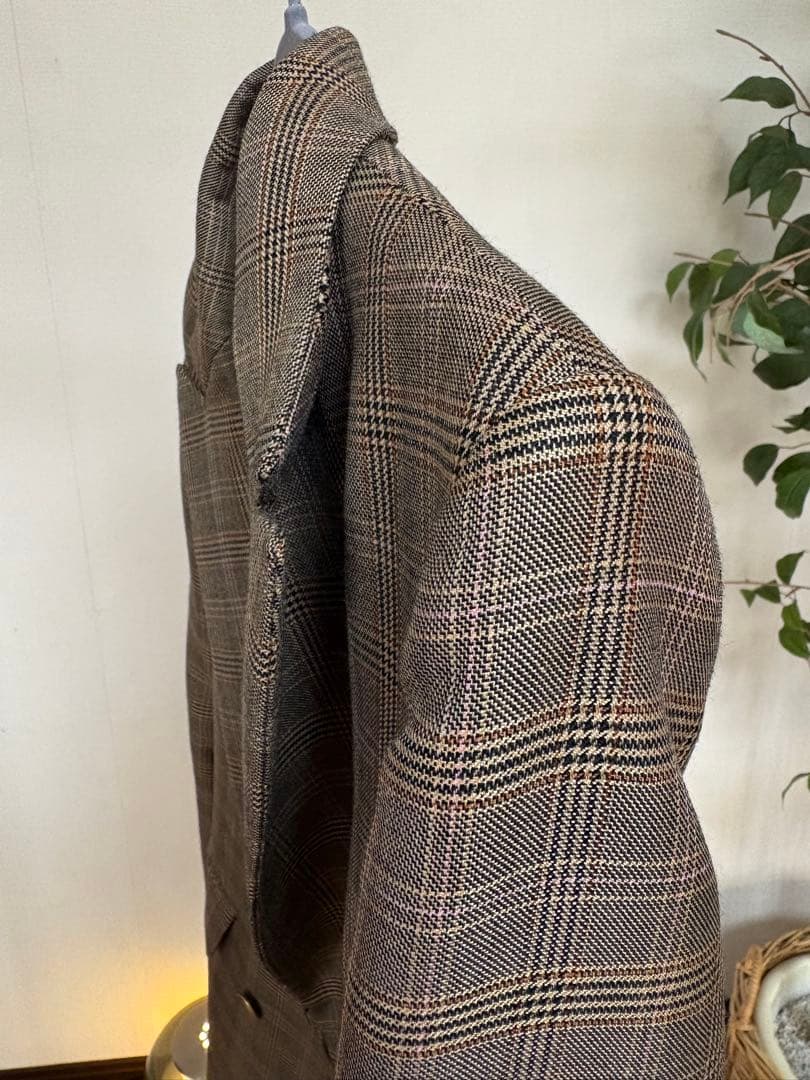 【美品】ANAY ブラウン系チェック ダブルブレストジャケット