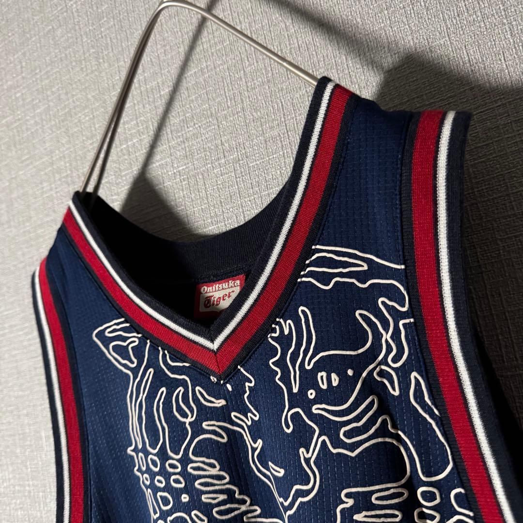 【新品・タグ付】オニツカタイガー タンクトップ ビッグロゴ ネイビー M リブ