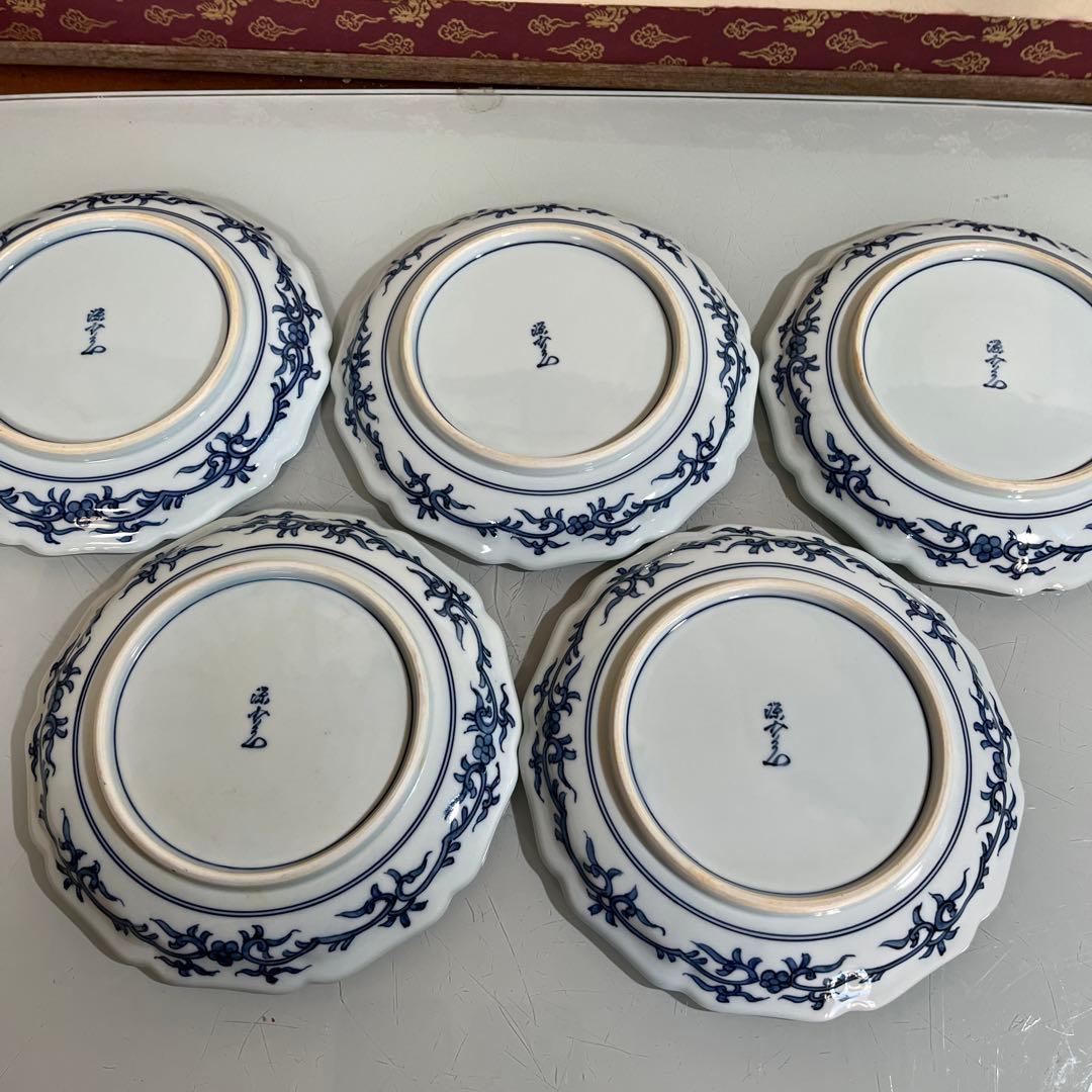 k,N❣️源右衛門　古伊万里錦唐花　銘々皿3枚　18センチ